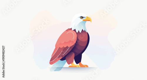 A stylized illustration of a majestic bald eagle with a white head and tail feathers