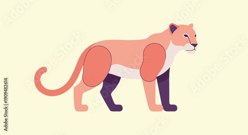 A stylized illustration of a tan cougar with purple lower legs