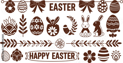 Easter celebration silhouette with eggs bunnies and florals