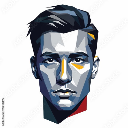 Striking Geometric Portrait of a Young Man with Sharp Features.