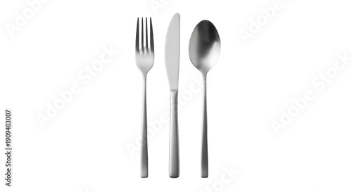 Panel kuchenny z motywem Silver fork, knife, and spoon isolated PNG, elegant cutlery set for dining and table setting on transparent background