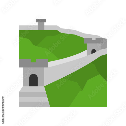 Great Wall of China Icon, Ancient Chinese Landmark, World Heritage Monument Vector Illustration