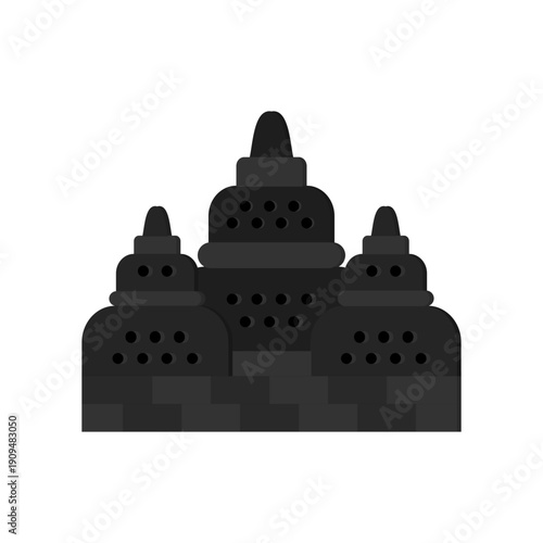 Borobudur Temple Icon, Indonesian Buddhist Monument Silhouette, Cultural Heritage Landmark Vector