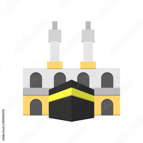 Kaaba Icon, Masjid al-Haram Mecca, Islamic Holy Site, Muslim Religious Landmark Vector Illustration