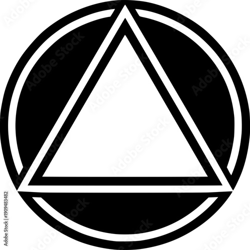 Geometric Abstraction: A minimalist black and white design features a triangle encased within a circle, symbolizing balance and harmony.