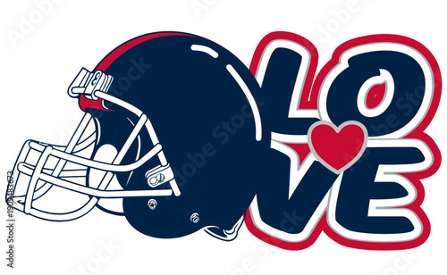 
 in bold   nautical blue, red, black and silver graffiti lettering, with a vibrant heart at the center and a football helmet beside it. A dynamic street art vector with sporty flair