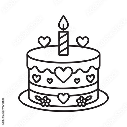 Birthday cake vector illustration with heart and candle