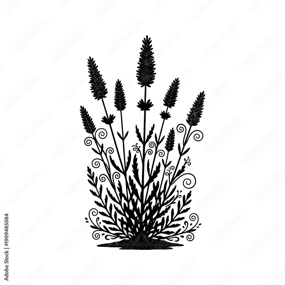 Fototapeta premium A natural black and white flower isolated on a branch with green leaves and grass for a decorative plant aesthetic