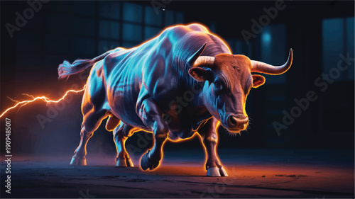A photorealistic digital art of a charging bull rendered in a futuristic, cyberpunk style (3)_traced