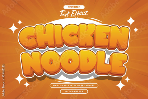 Chicken noodle editable text effect with cartoon text style and with comic background