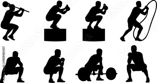 Male Fitness Workout Silhouettes With Weights And Rope
