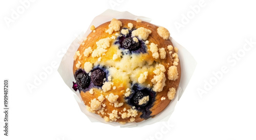 Fotografía Delicious blueberry muffin with crumble topping isolated PNG, sweet baked treat