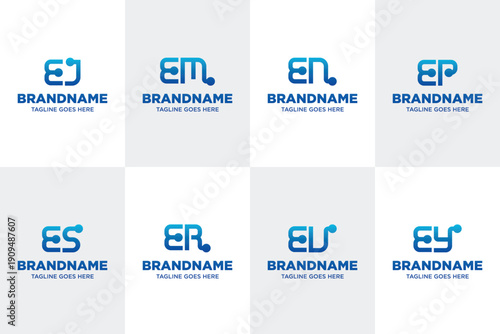 Letters EJ EM EN EP ES ER EU EY Technology Logo, symbolizing innovation, digital growth, and connectivity