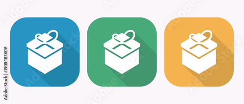 Colorful gift box icons with long shadows on white background