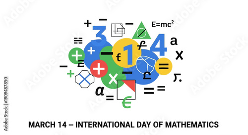 Vibrant math symbols celebrating International Day of Mathematics on March 14