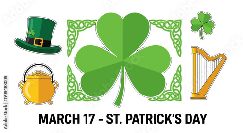 Stunning St. Patrick's Day graphic with shamrock and Celtic knotwork
