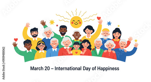 Diverse group of people celebrating International Day of Happiness with joy
