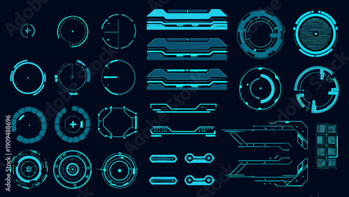 Futuristic user interface elements in a teal color scheme