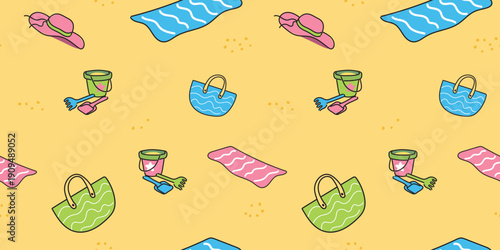 Beach Accessories and Towels Seamless Summer Pattern