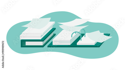 Pile of paper documents and files illustration, document management problems, paperwork overload, business workflow issues, and office organization challenge concept
