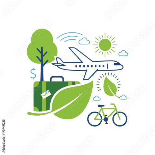 Eco friendly travel and sustainable tourism concept illustration