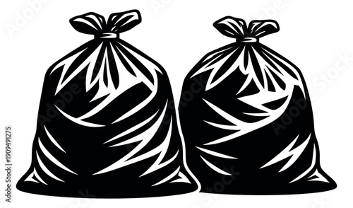 Stylized trash bag set featuring two tied waste bags for waste management