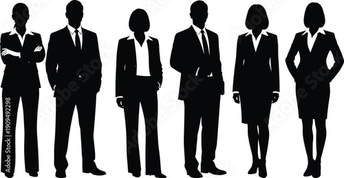 Professional Business Team Silhouette Collection Featuring Men and Women in Formal Corporate Suits Standing Confident for Success Career Leadership and Office Workplace Concepts.