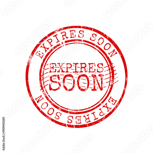 Expires soon red rubber stamp with grunge texture, vector illustration