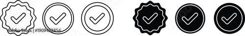 A set of black and white checkmark icons in various circular designs