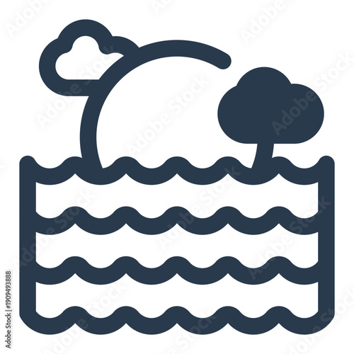 Ocean ecosystem layers with waves and clouds