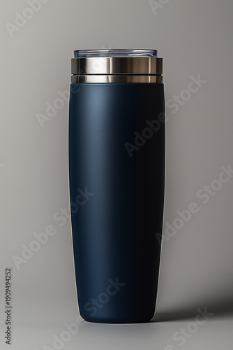 An elegant black travel tumbler with a sleek design, perfect for maintaining temperature while on the move