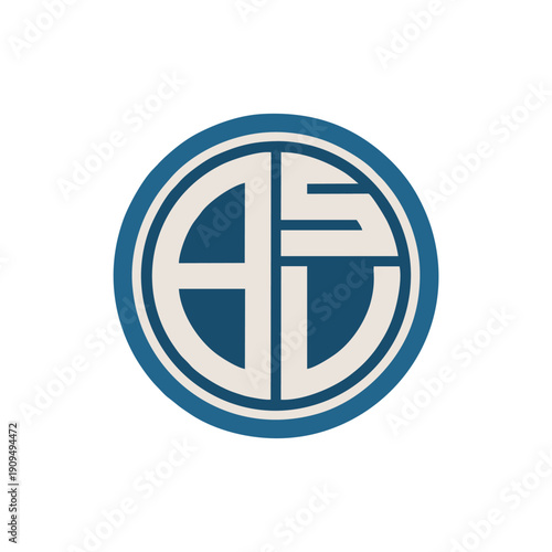 Free Download Modern Circular Monogram Logo Design in Blue and White, Minimal Abstract Emblem - GFXLoad