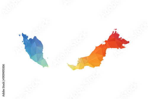 Malaysia Map - Polygon Style Vector Illustration in Rainbow Gradient, Low Poly Multicolor Geometric Design, Isolated on White Background, Suitable for Reports, and Creative Projects.
