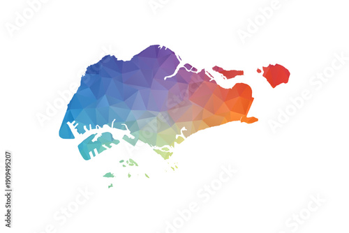 Singapore Map - Polygon Style Vector Illustration in Rainbow Gradient, Low Poly Multicolor Geometric Design, Isolated on White Background, Suitable for Reports, and Creative Projects.