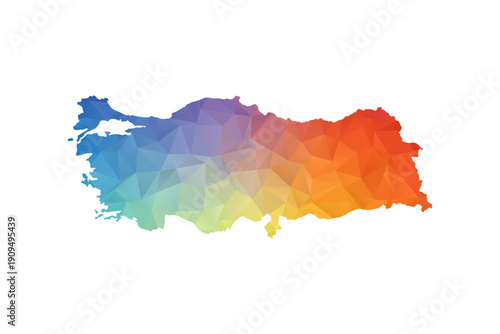 Turkey Map - Polygon Style Vector Illustration in Rainbow Gradient, Low Poly Multicolor Geometric Design, Isolated on White Background, Suitable for Reports, and Creative Projects.