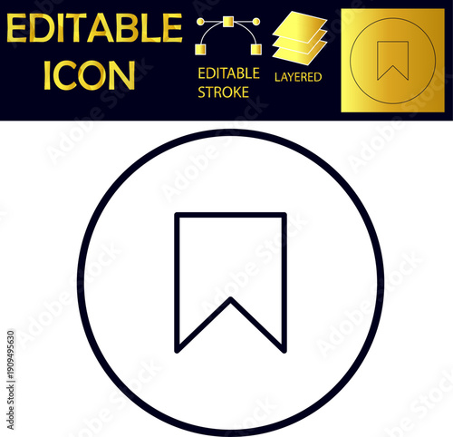Bookmark Icon – Editable Stroke Line Vector for Save and Reading App UI