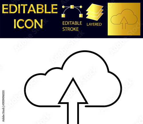 Cloud Upload Icon – Editable Stroke Line Vector for Online Storage and App UI