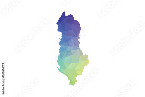 Albania Map - Polygon Style Vector Illustration in Rainbow Gradient, Low Poly Multicolor Geometric Design, Isolated on White Background, Suitable for Reports, and Creative Projects.