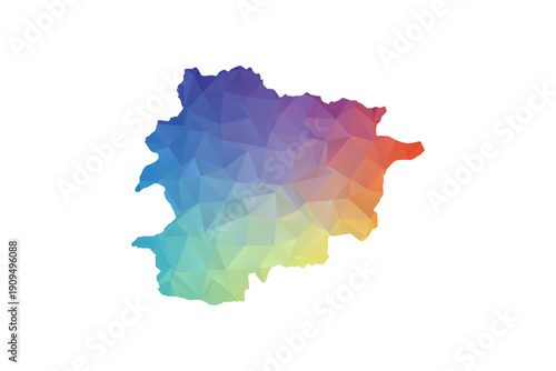 Andorra Map - Polygon Style Vector Illustration in Rainbow Gradient, Low Poly Multicolor Geometric Design, Isolated on White Background, Suitable for Reports, and Creative Projects.