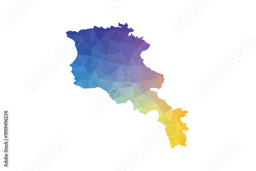 Armenia Map - Polygon Style Vector Illustration in Rainbow Gradient, Low Poly Multicolor Geometric Design, Isolated on White Background, Suitable for Reports, and Creative Projects.
