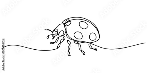 Elegant continuous one line drawing of a ladybug crawling on a stem minimalist art vector, One continuous line drawing of Ladybug insect vector illustration. Insect animal themes in simple linear pro.