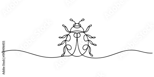 Elegant continuous one line drawing of a ladybug crawling on a stem minimalist art vector, One continuous line drawing of Ladybug insect vector illustration. Insect animal themes in simple linear pro.
