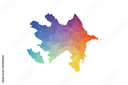Azerbaijan Map - Polygon Style Vector Illustration in Rainbow Gradient, Low Poly Multicolor Geometric Design, Isolated on White Background, Suitable for Reports, and Creative Projects.