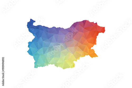 Bulgaria Map - Polygon Style Vector Illustration in Rainbow Gradient, Low Poly Multicolor Geometric Design, Isolated on White Background, Suitable for Reports, and Creative Projects.