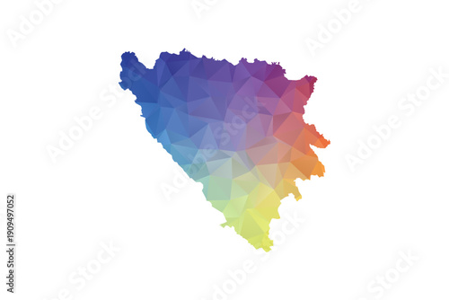 Bosnia and Herzegovina Map - Polygon Style Vector Illustration in Rainbow Gradient, Low Poly Multicolor Geometric Design, Isolated on White Background, Suitable for Reports, and Creative Projects.