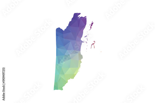 Belize Map - Polygon Style Vector Illustration in Rainbow Gradient, Low Poly Multicolor Geometric Design, Isolated on White Background, Suitable for Reports, and Creative Projects.