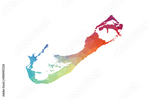 Bermuda Map - Polygon Style Vector Illustration in Rainbow Gradient, Low Poly Multicolor Geometric Design, Isolated on White Background, Suitable for Reports, and Creative Projects.