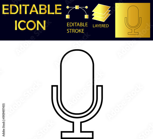 Microphone Icon – Editable Stroke Line Vector for Audio, Podcast and App UI