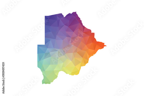 Botswana Map - Polygon Style Vector Illustration in Rainbow Gradient, Low Poly Multicolor Geometric Design, Isolated on White Background, Suitable for Reports, and Creative Projects.