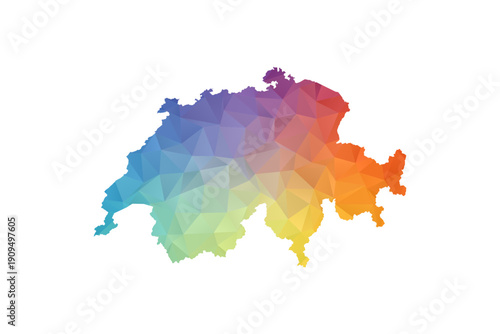 Switzerland Map - Polygon Style Vector Illustration in Rainbow Gradient, Low Poly Multicolor Geometric Design, Isolated on White Background, Suitable for Reports, and Creative Projects.